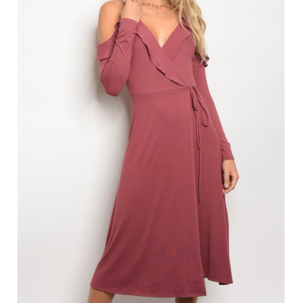 Rose Ruffle Wrap Long Sleeve Dress